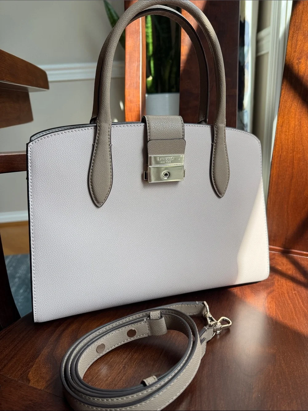 Kate Spade satchel in color block cream and taupe